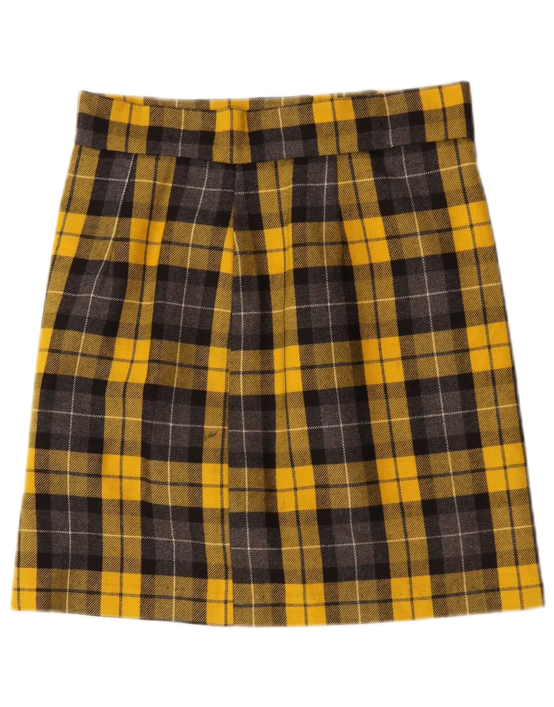 Vintage mujer mini falda W28 cheque amarillo medio