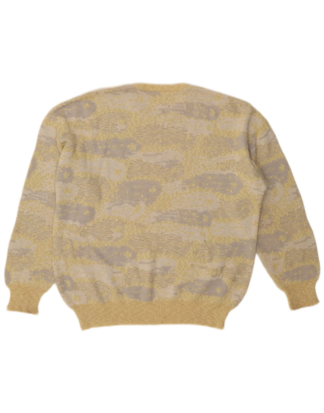 Vintage hombres patrón abstracto cuello redondo jersey suéter IT 54 XL amarillo
