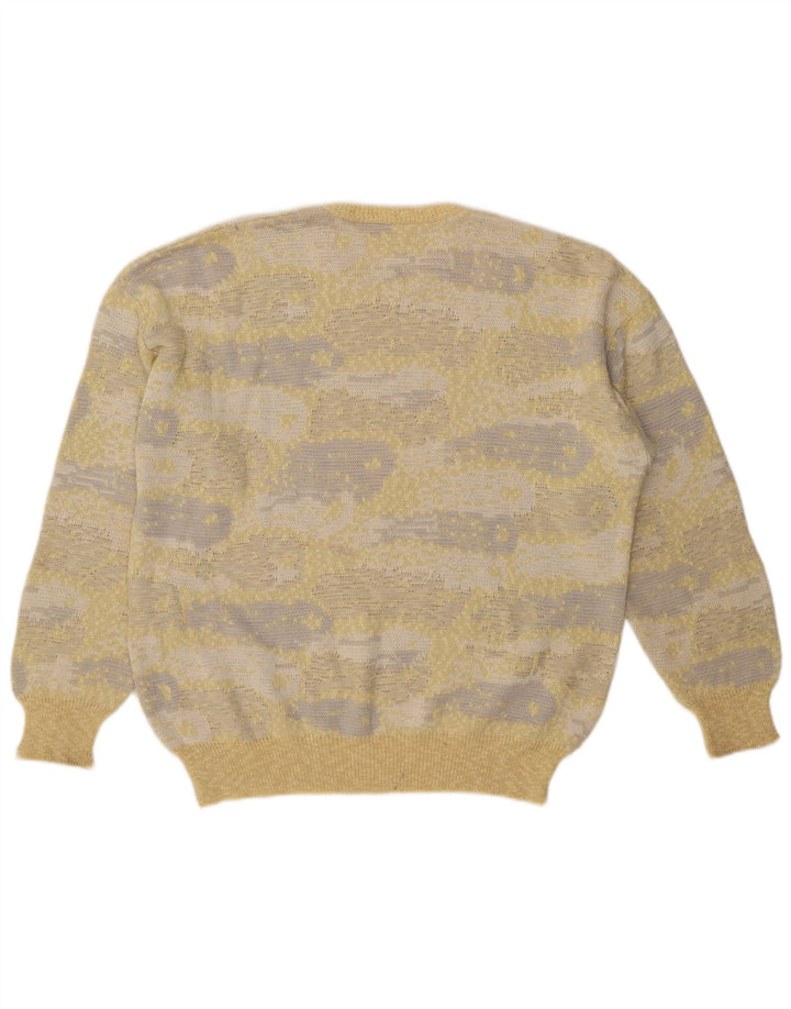 Vintage hombres patrón abstracto cuello redondo jersey suéter IT 54 XL amarillo