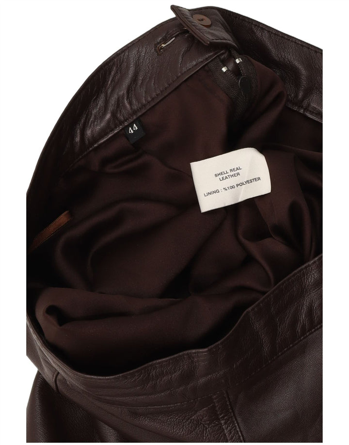 VINTAGE Falda de cuero para mujer IT 44 Medio W28 Cuero marrón