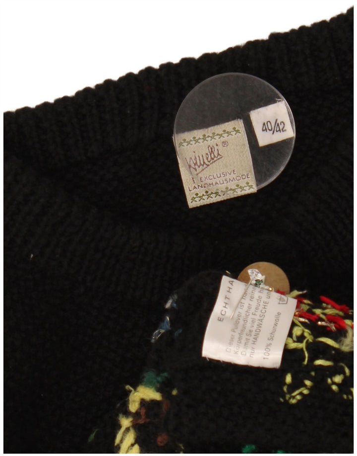 Vintage mujer Cardigan suéter EU 40/42 lana floral negra media