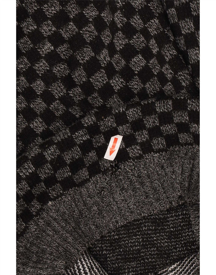Vintage hombres barco cuello jumper suéter medio gris geométrico acrílico