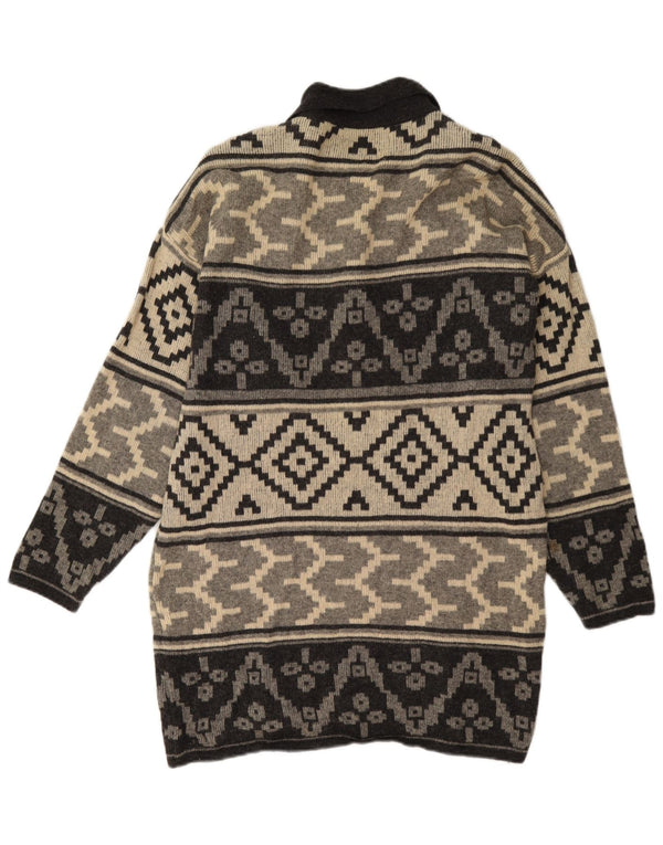 Vintage mujer manga larga jumper vestido Reino Unido 18 XL lana geométrica gris