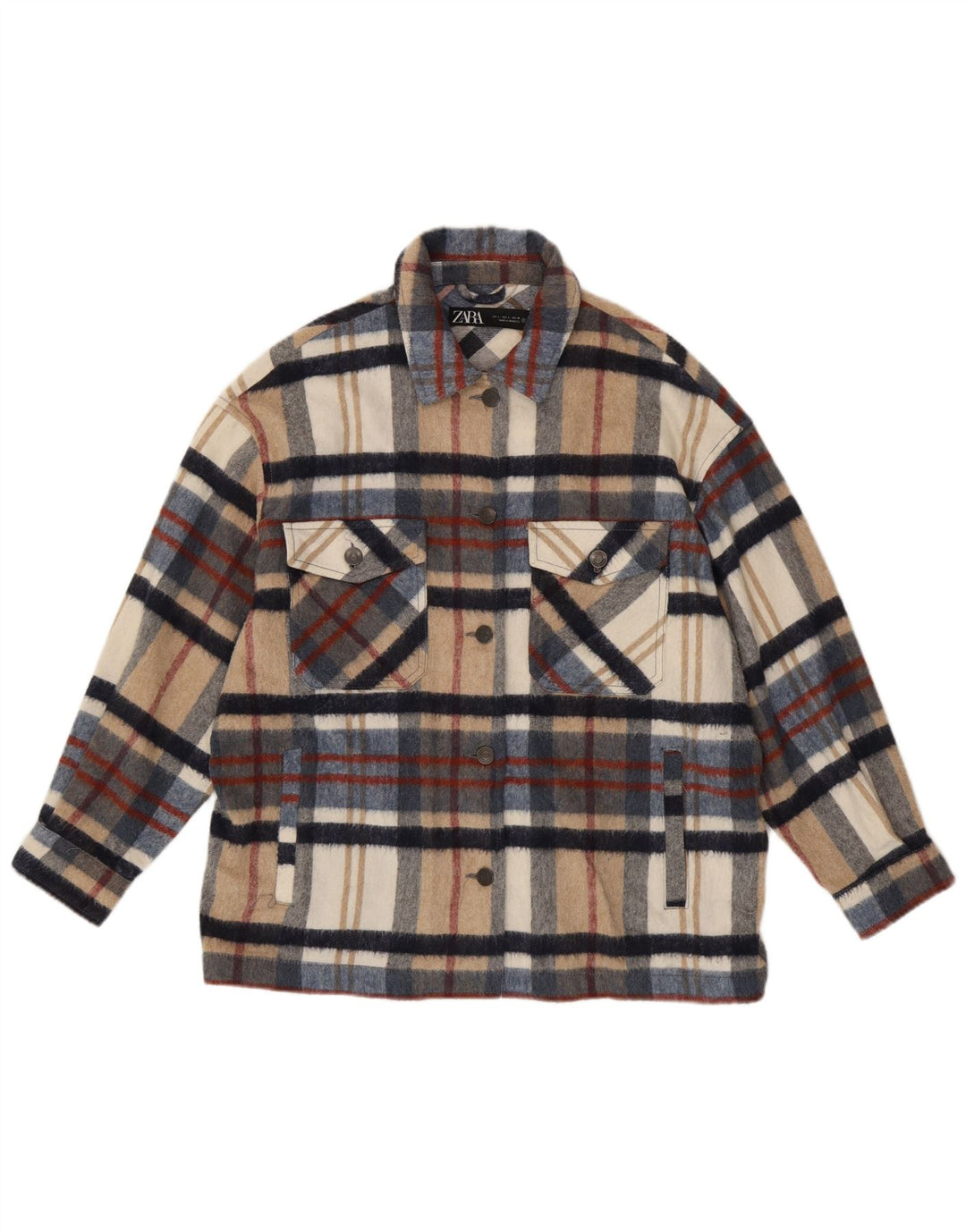 ZARA Camisa Sobrecamisa De Franela Mujer UK 46 Large Cuadros Multicolor