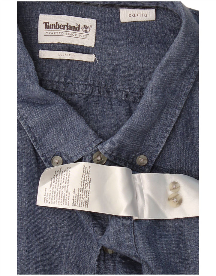 TIMBERLAND Camisa Slim Fit para Hombre 2XL Lino Azul Marino