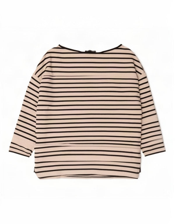 Zara Mujer Top Extragrande Manga 3/4 UK 10 Small Blanco Rayas