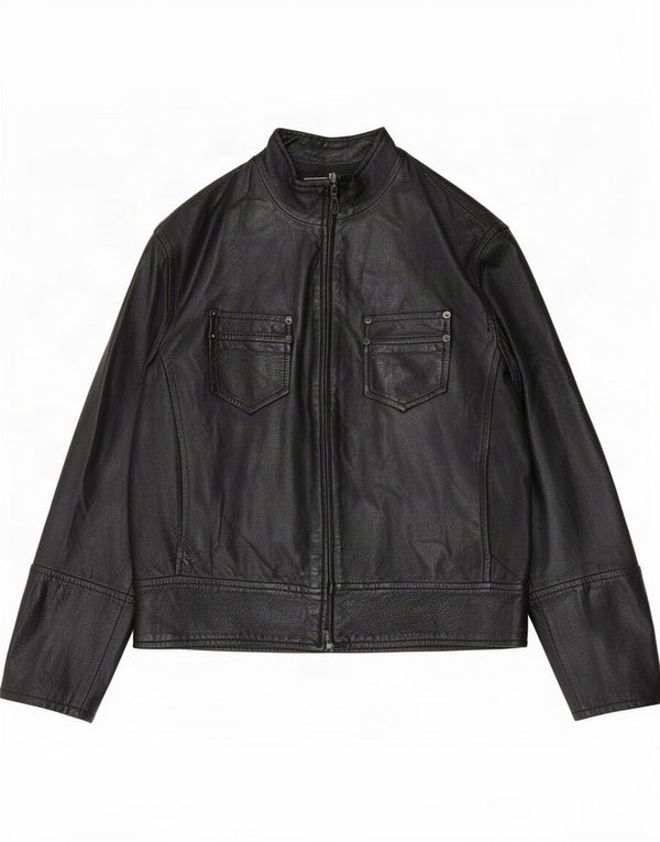 Chaqueta de cuero vintage para mujer IT 52 2XL Negro