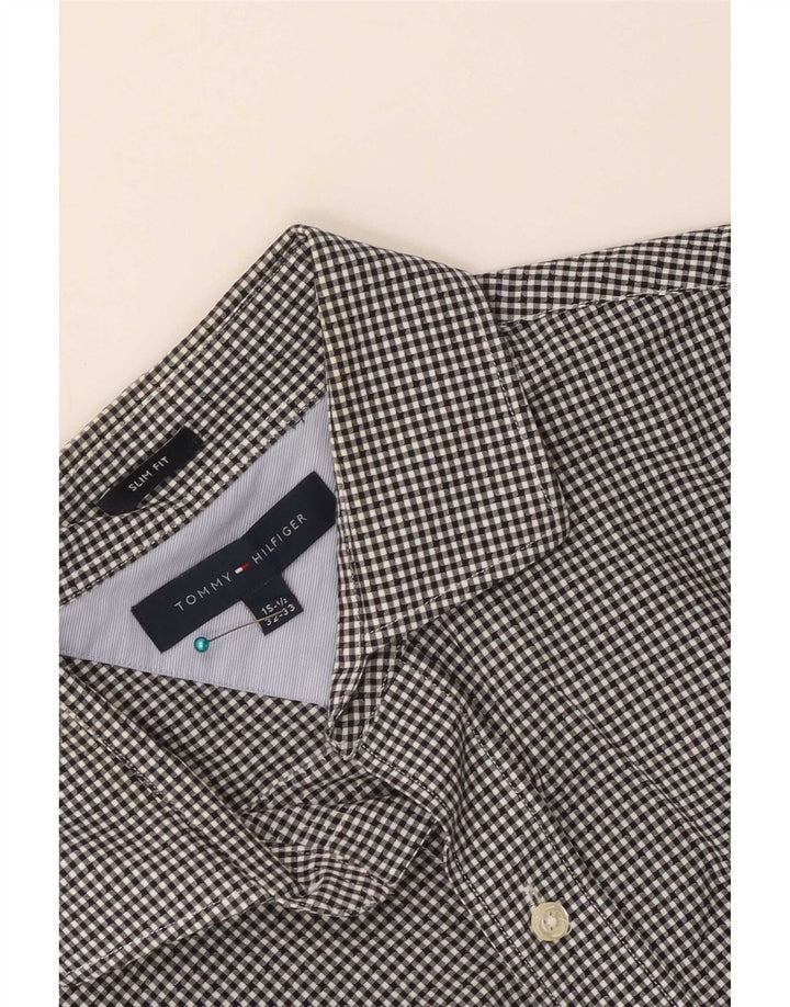 Tommy Hilfiger Camisa Slim Fit para Hombre Talla 15 1/2 Medium Black Gingham