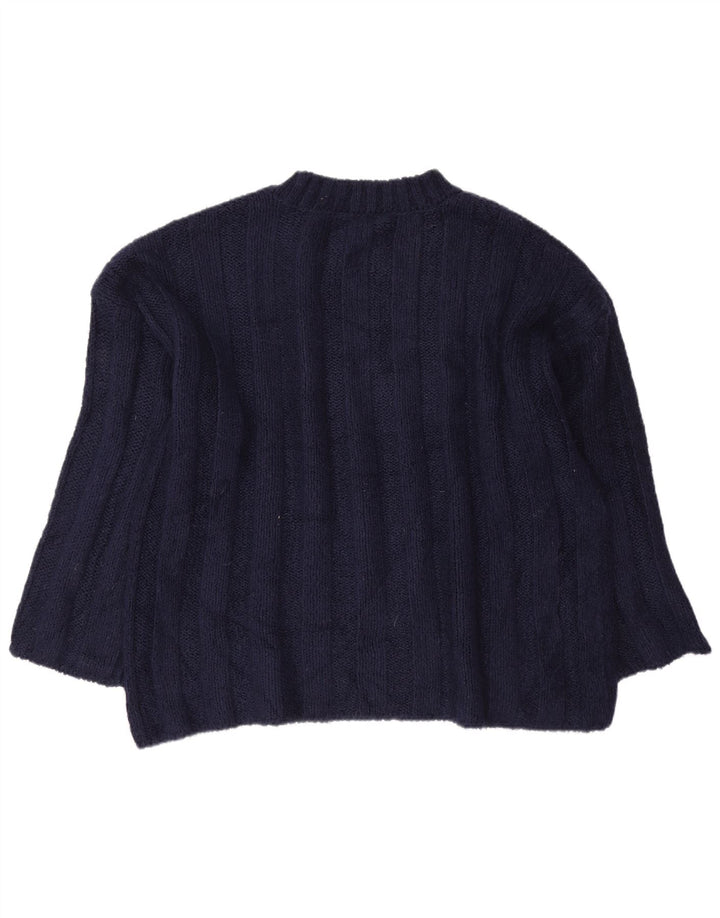 Zara Jersey de cuello redondo extragrande para mujer, talla 44, talla mediana, azul marino
