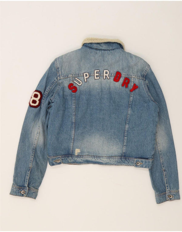 Superdry Mujer Crop Graphic Denim Sherpa Chaqueta UK 46 Grande Algodón Azul