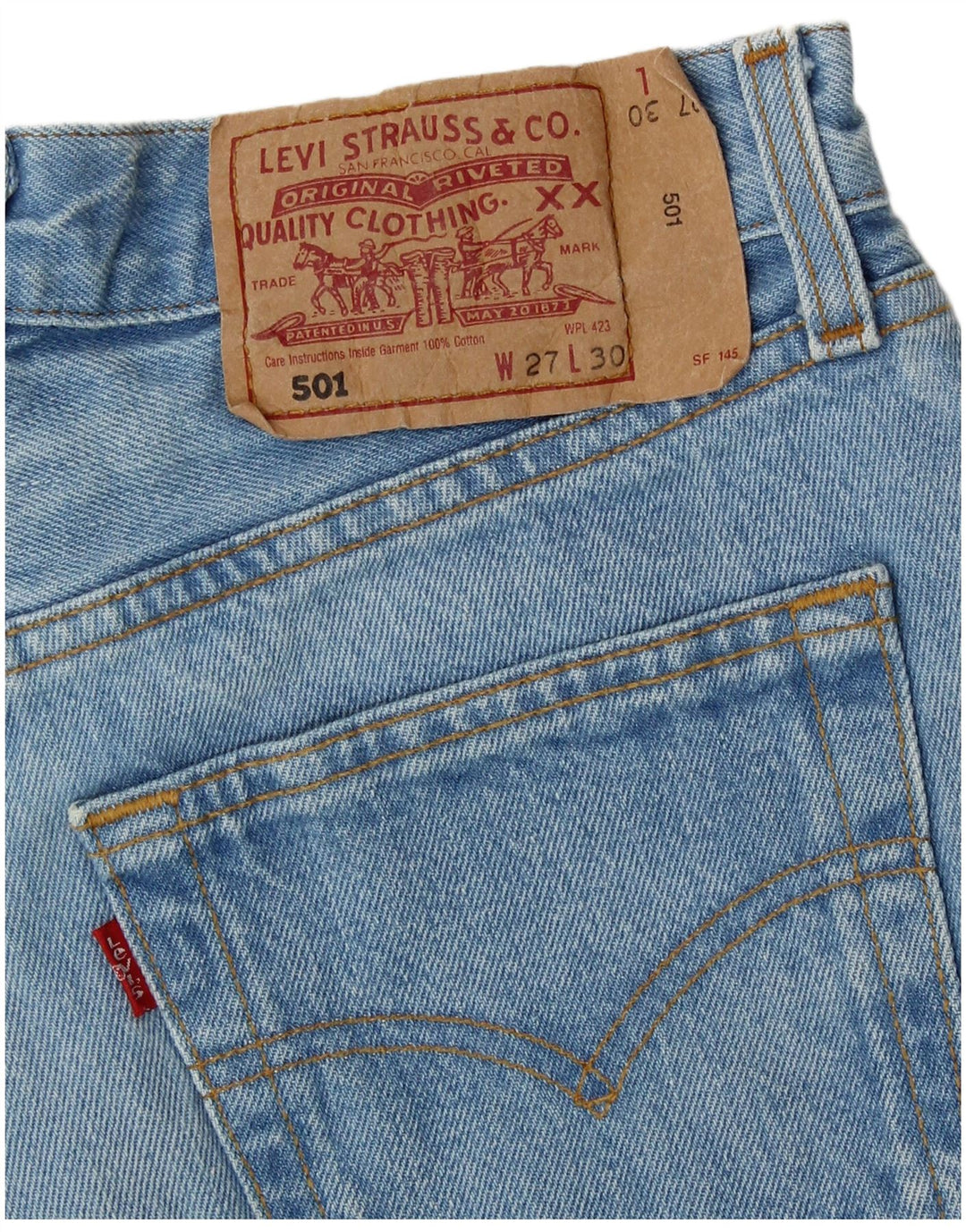 LEVI'S Mujer 501 Shorts De Mezclilla W27 Pequeño Azul Rayado Clásico