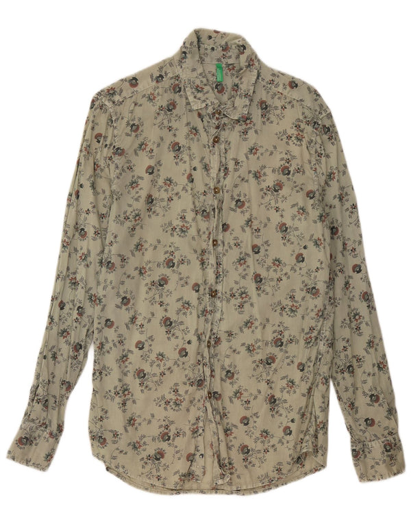 Camisa Benetton Hombre Gris Medio Floral