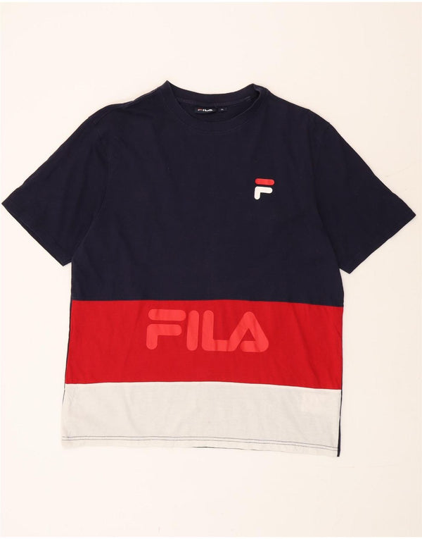 Fila Mens Graphic T-Shirt Top XL Navy Blue Colourblock Cotton