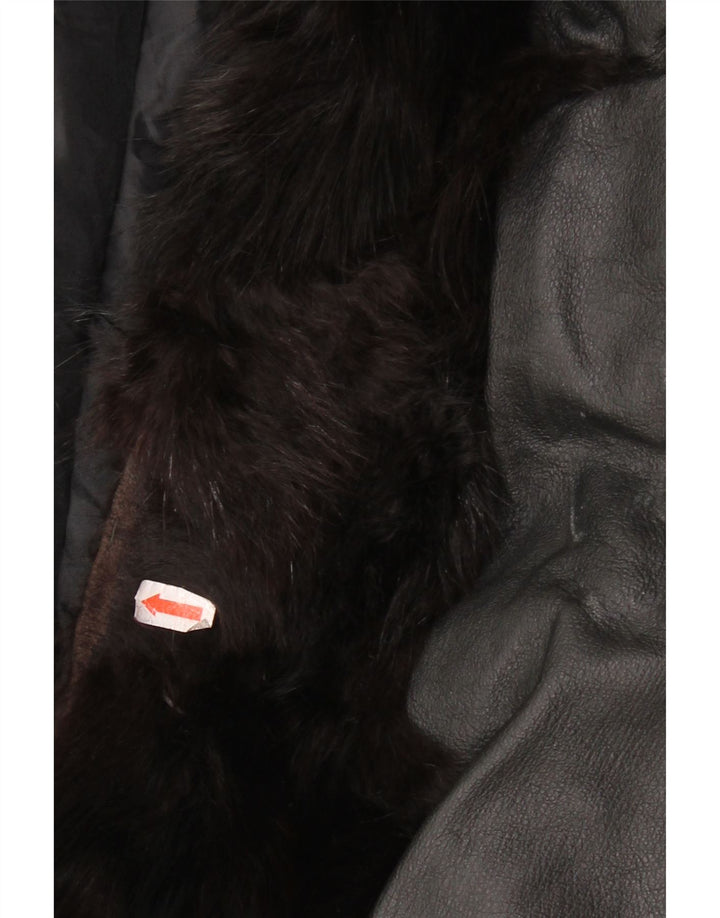 Vintage mujer piel chaqueta de cuero Reino Unido 14 negro medio