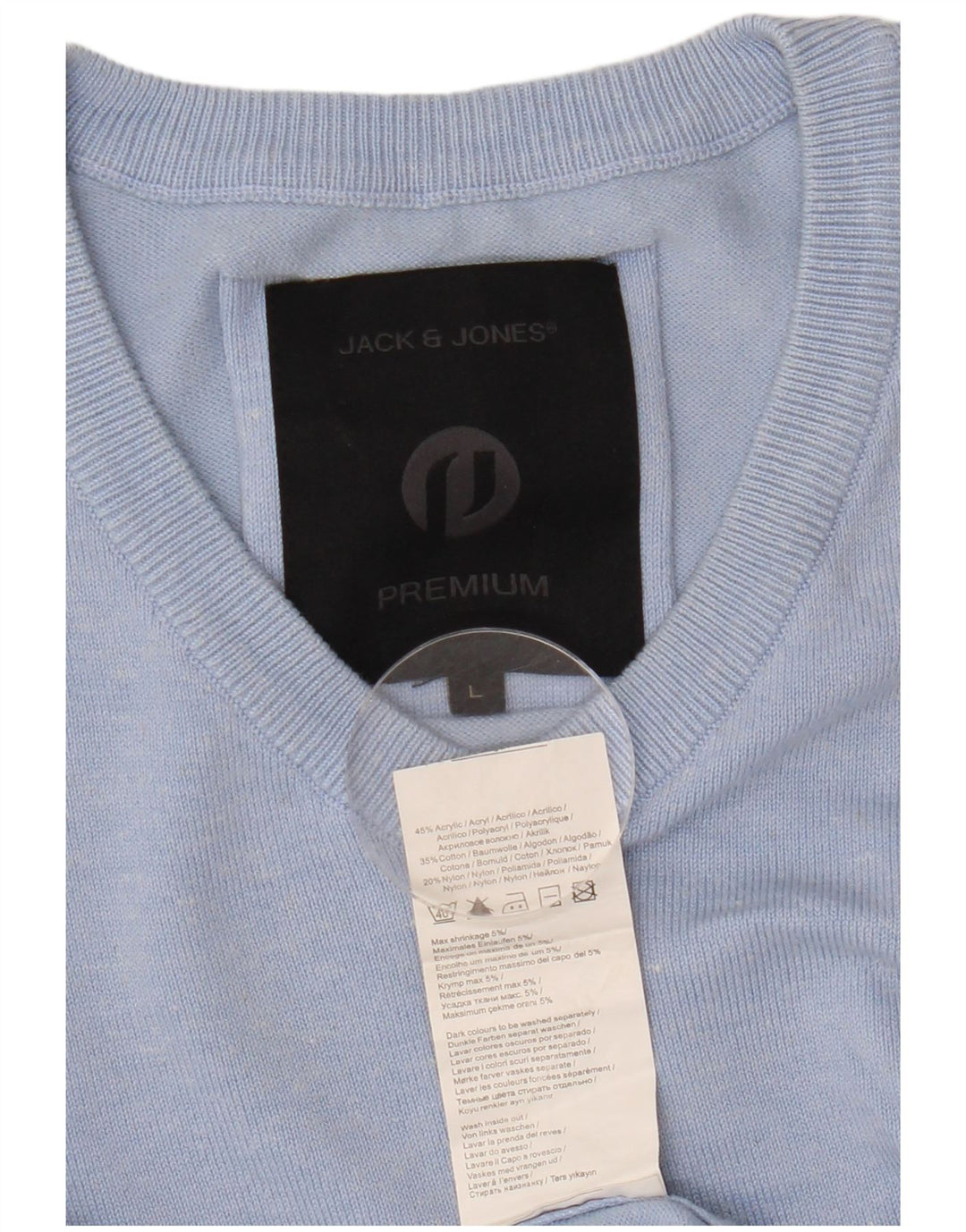 JACK & JONES Jersey con cuello en V para hombre, talla grande, acrílico azul