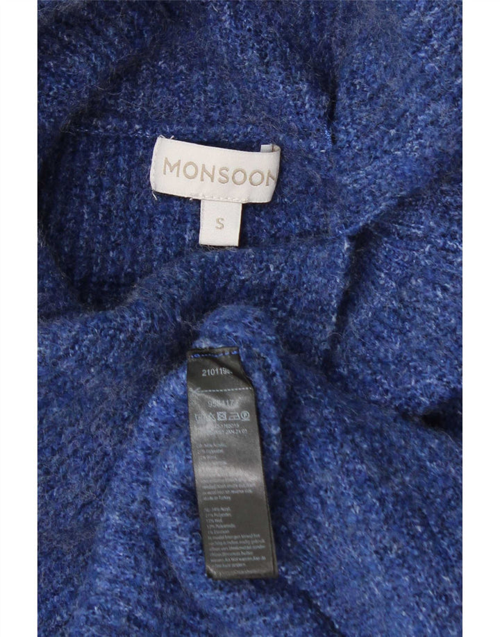 Monsoon Suéter tipo jersey con cuello vuelto para mujer Reino Unido 40 Pequeño Acrílico azul