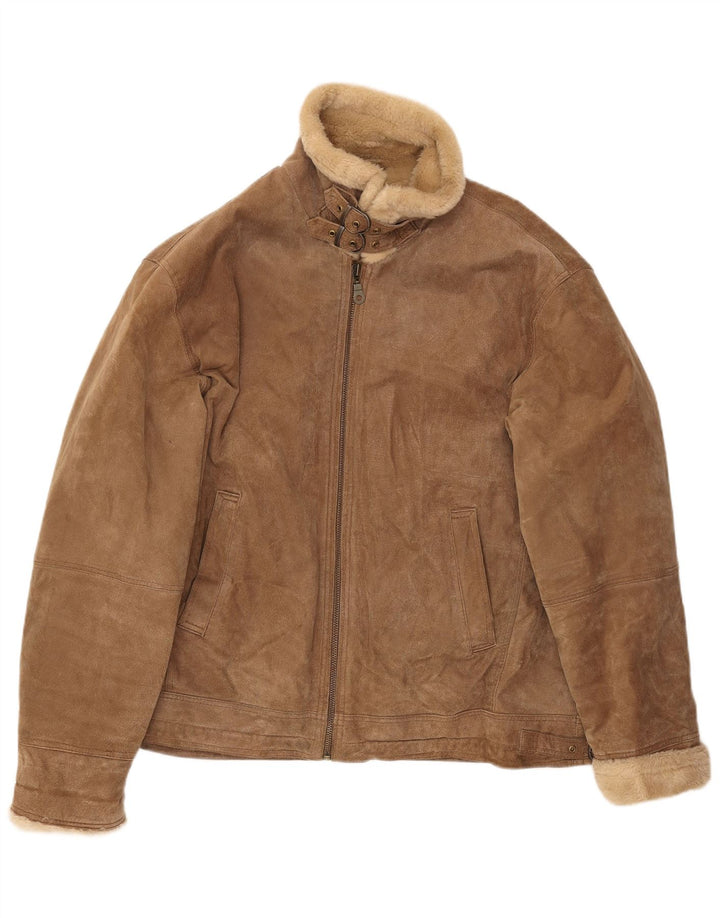 MONTGOMERY Chaqueta de piel de oveja para hombre UK 44 2XL Cuero marrón
