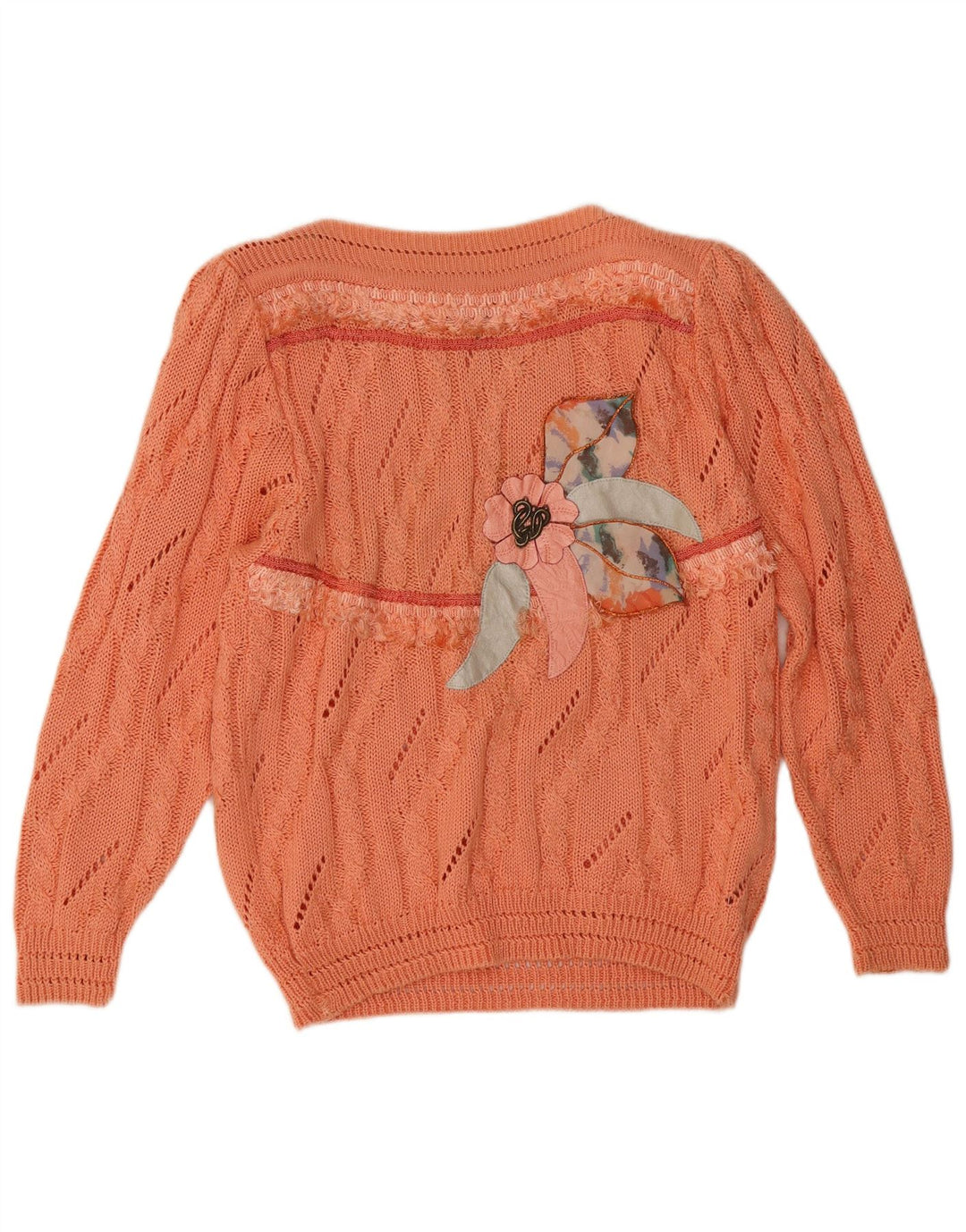 Vintage mujer gráfico barco cuello jersey suéter IT 42 naranja medio