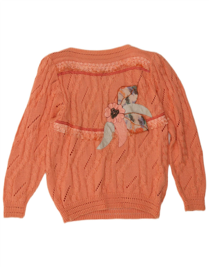 Vintage mujer gráfico barco cuello jersey suéter IT 42 naranja medio
