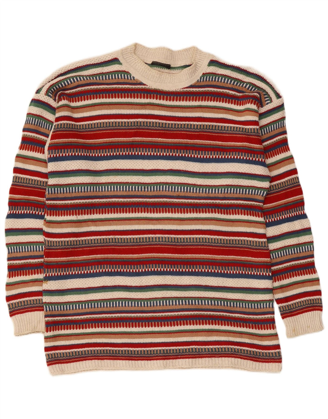 VINTAGE Jersey de cuello redondo para hombre Suéter medio acrílico a rayas multicolor