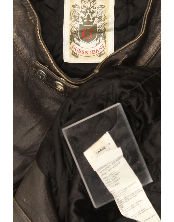 GUESS Chaqueta de cuero para hombre UK 40 Large Brown Leather