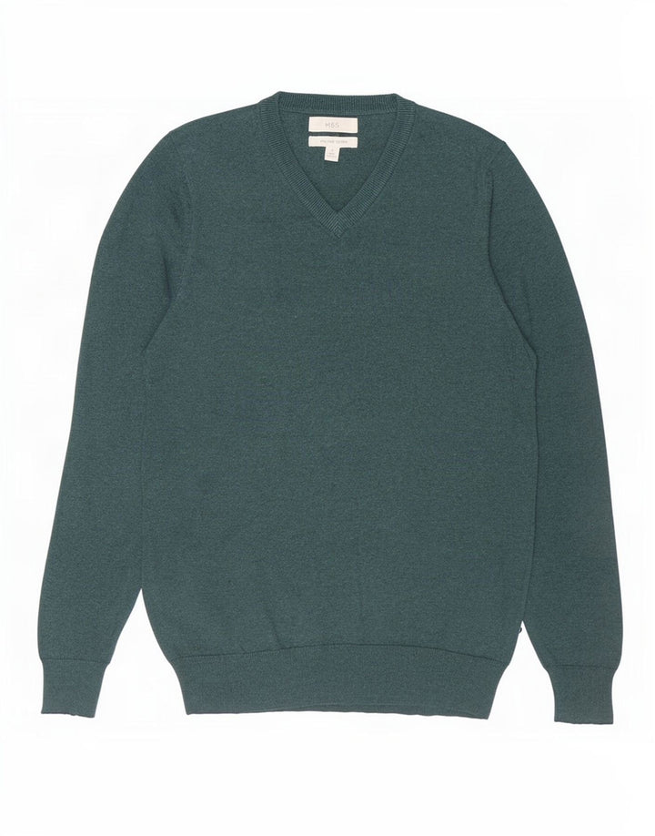 Marks & Spencer Jersey con Cuello en V para Hombre Pequeño Algodón Verde