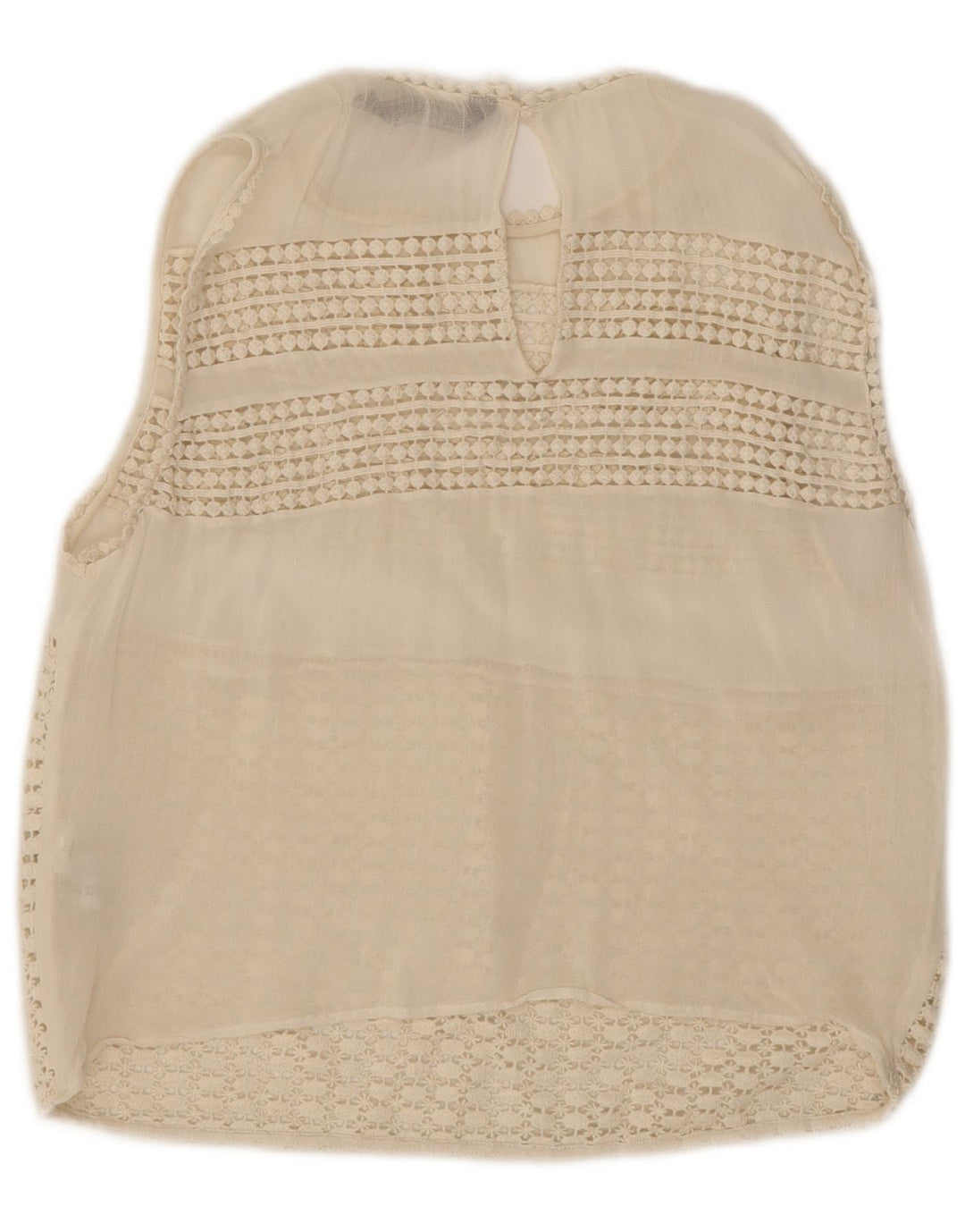 Zara Mujer Crop Sin Mangas Blusa De Encaje Top UK 42 Medio Blanco Poliéster