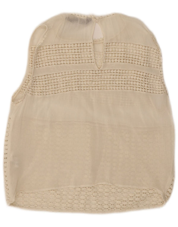 Zara Mujer Crop Sin Mangas Blusa De Encaje Top UK 42 Medio Blanco Poliéster