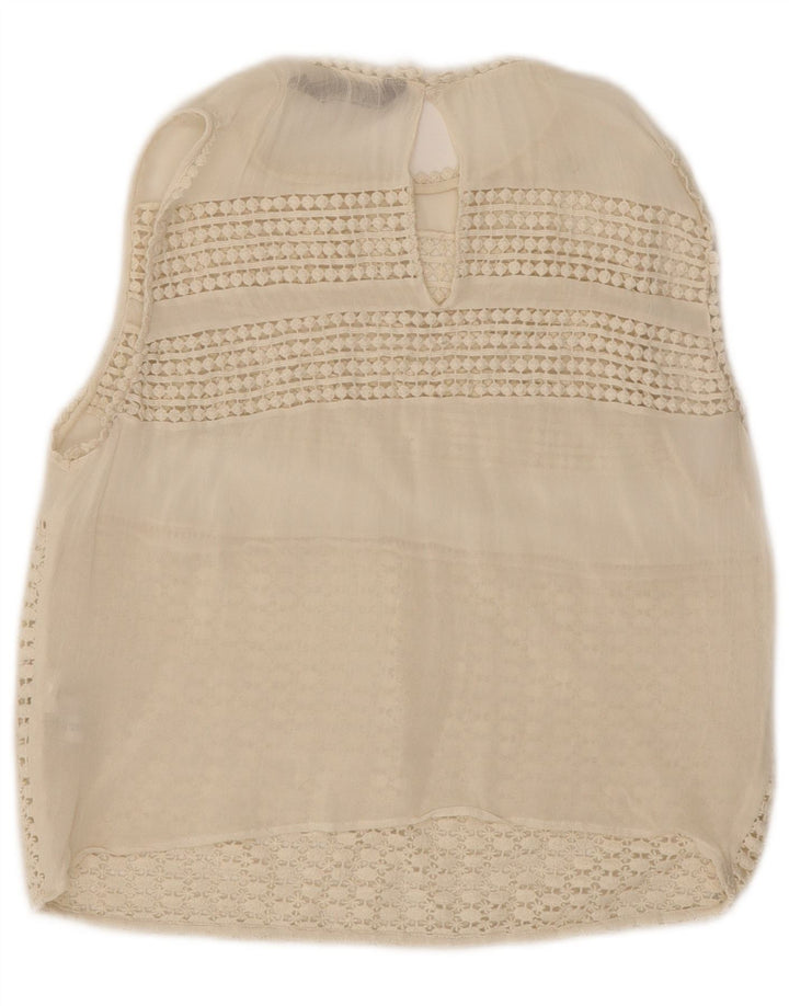 Zara Mujer Crop Sin Mangas Blusa De Encaje Top UK 42 Medio Blanco Poliéster