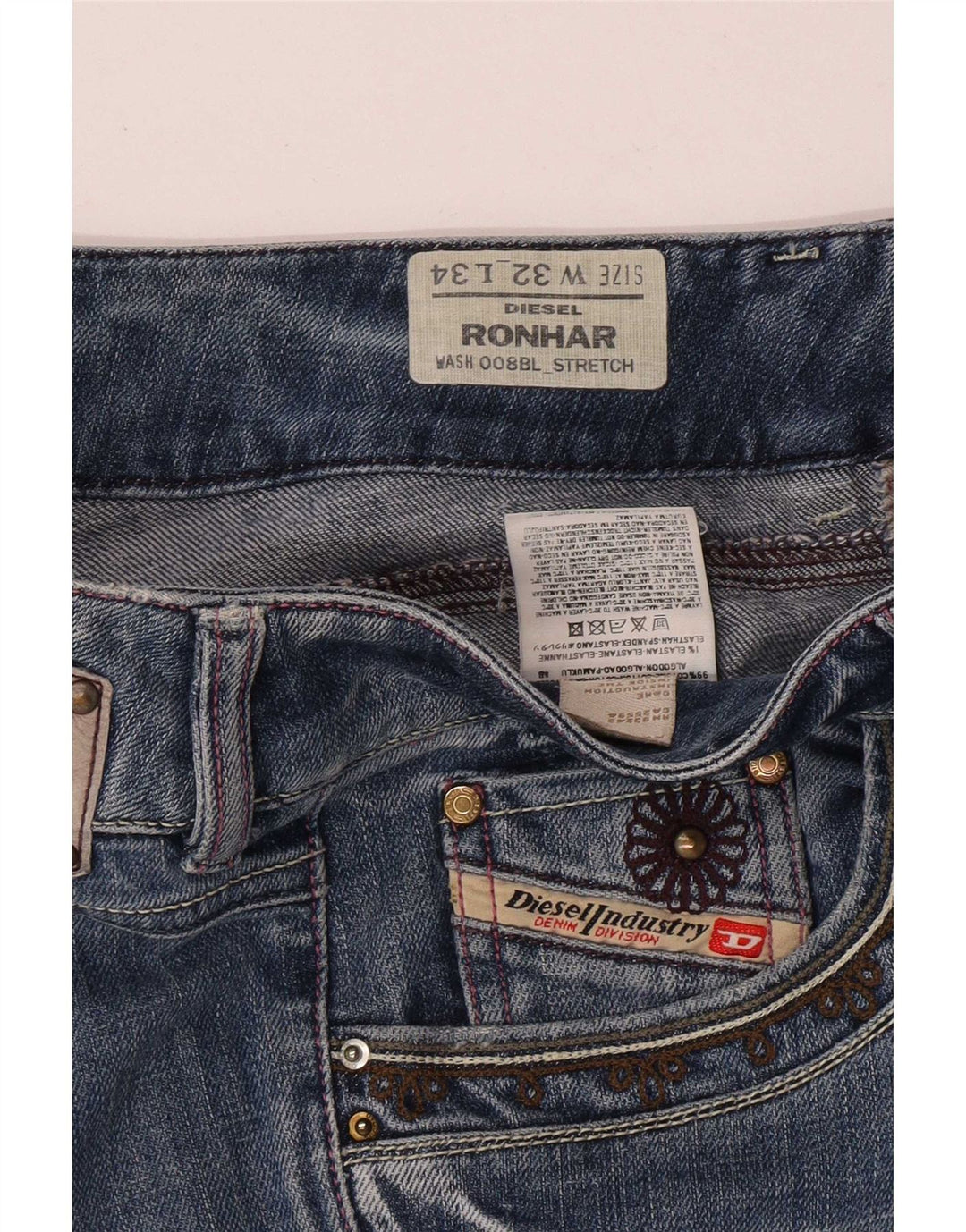 Diesel Mujer Ronhar Vaqueros Rectos W32 L34 Algodón Azul