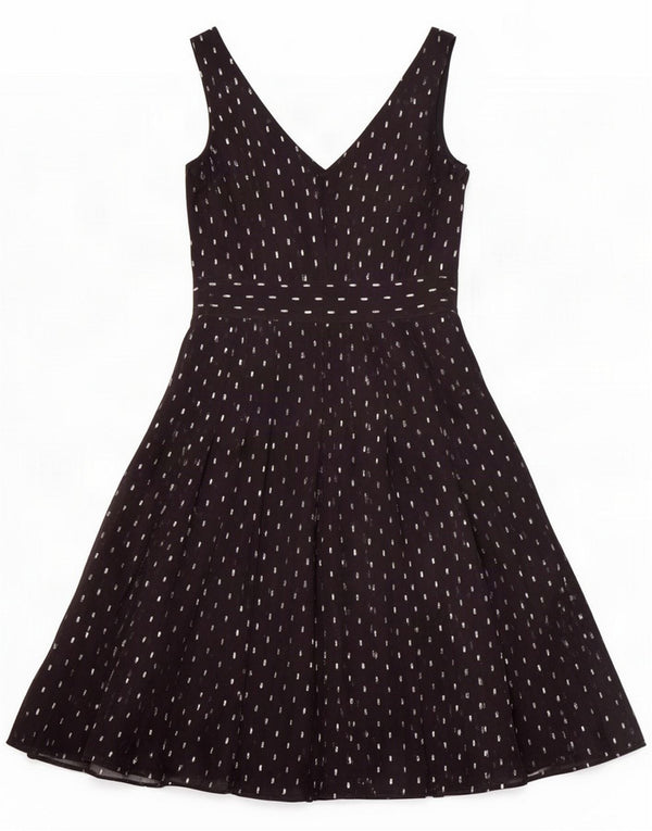 Laura Ashley Vestido acampanado sin mangas para mujer UK 40 Small Azul marino geométrico