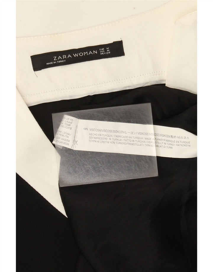 Zara Mujer Top Manga Larga UK 44 Medio Negro Colorblock Viscosa