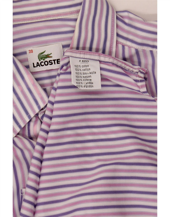 Camisa LACOSTE para hombre talla 39 Algodón a rayas morado medio