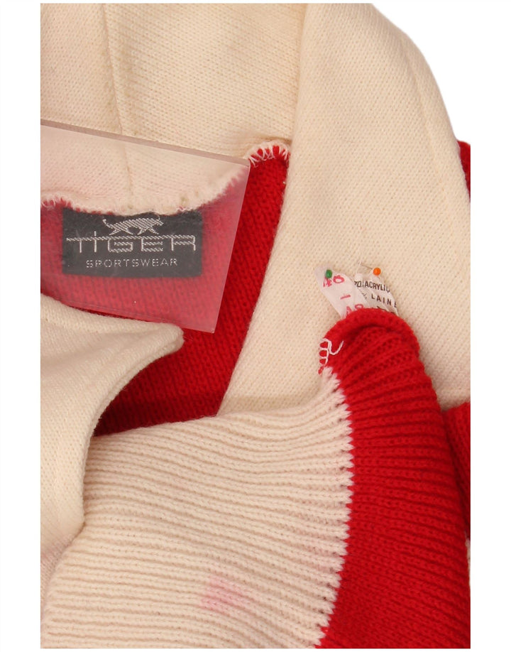 VINTAGE Jersey de cuello polo para mujer IT 48 XL Rojo Colorblock Acrílico