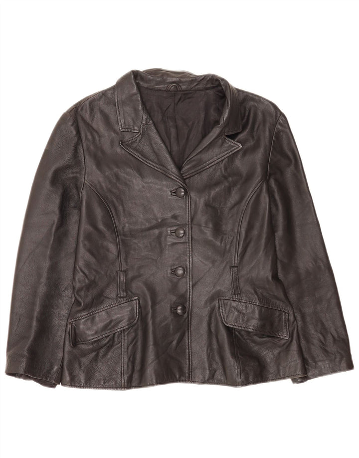 Vintage mujer 4 botones cuero Blazer chaqueta Reino Unido 14 medio negro clásico