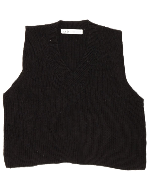 Zara Mujer Crop Vest Tank Top UK 10 Small Negro