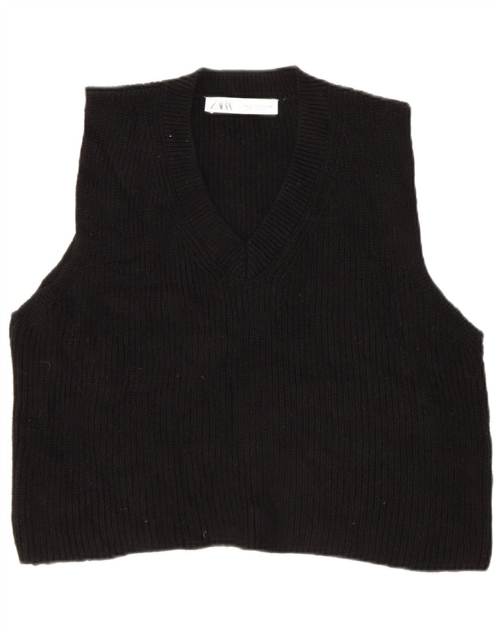 Zara Mujer Crop Vest Tank Top UK 10 Small Negro