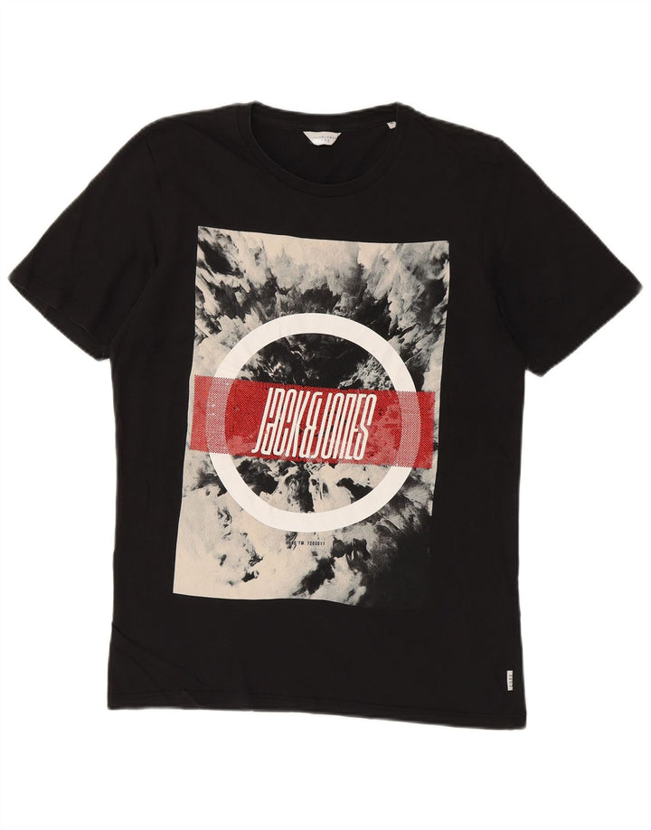 JACK & JONES Camiseta gráfica para hombre Top Medium Black Cotton