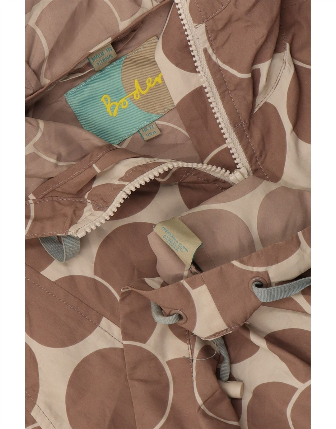 Chaqueta impermeable tipo pulóver con capucha para mujer Boden UK 42 Marrón medio Geométrico