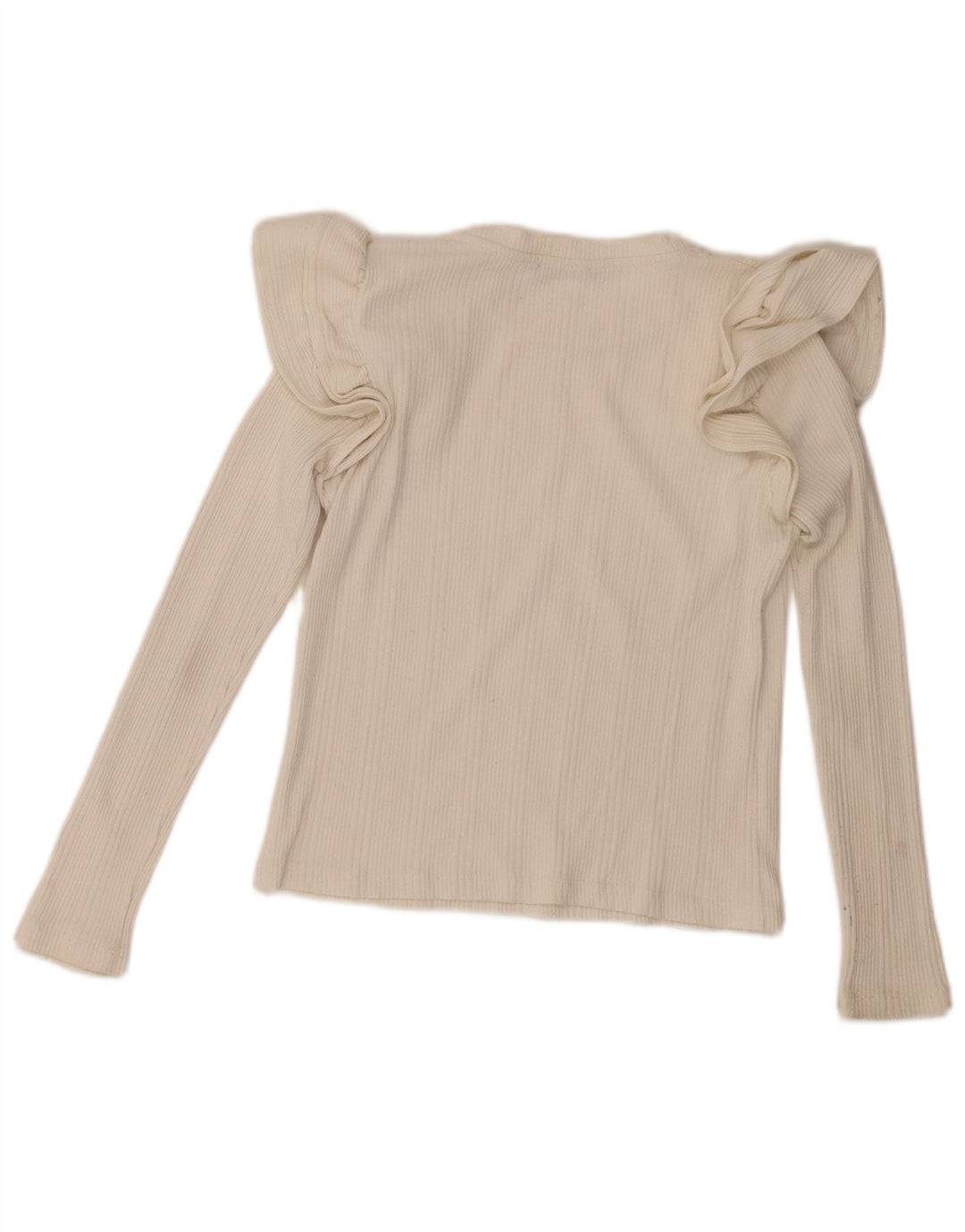 Zara Mujer Top Con Volantes En La Parte Delantera Manga Larga UK 10 Small Off White
