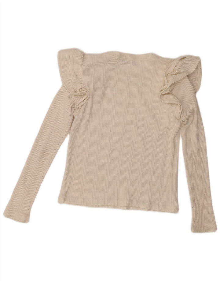 Zara Mujer Top Con Volantes En La Parte Delantera Manga Larga UK 10 Small Off White