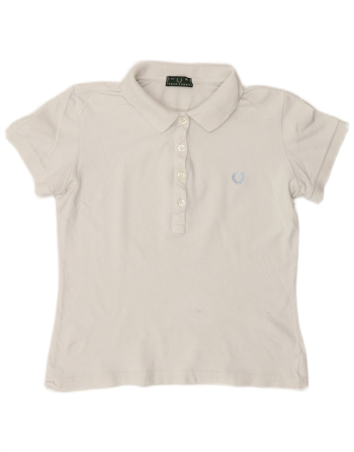 Fred Perry Polo Corto para Mujer UK 42 Algodón Blanco Mediano