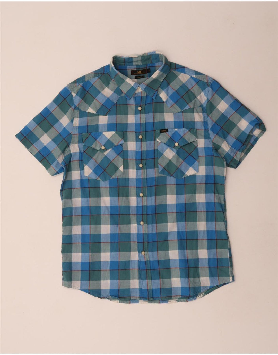 Camisa ajustada de manga corta para hombre Lee de algodón a cuadros azules grandes