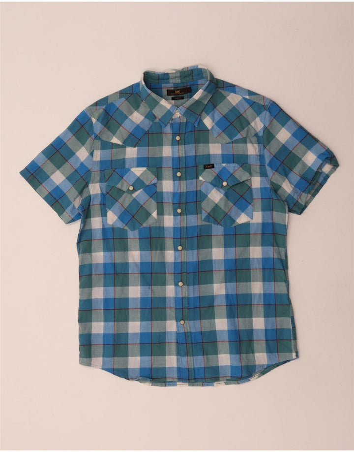 Camisa ajustada de manga corta para hombre Lee de algodón a cuadros azules grandes