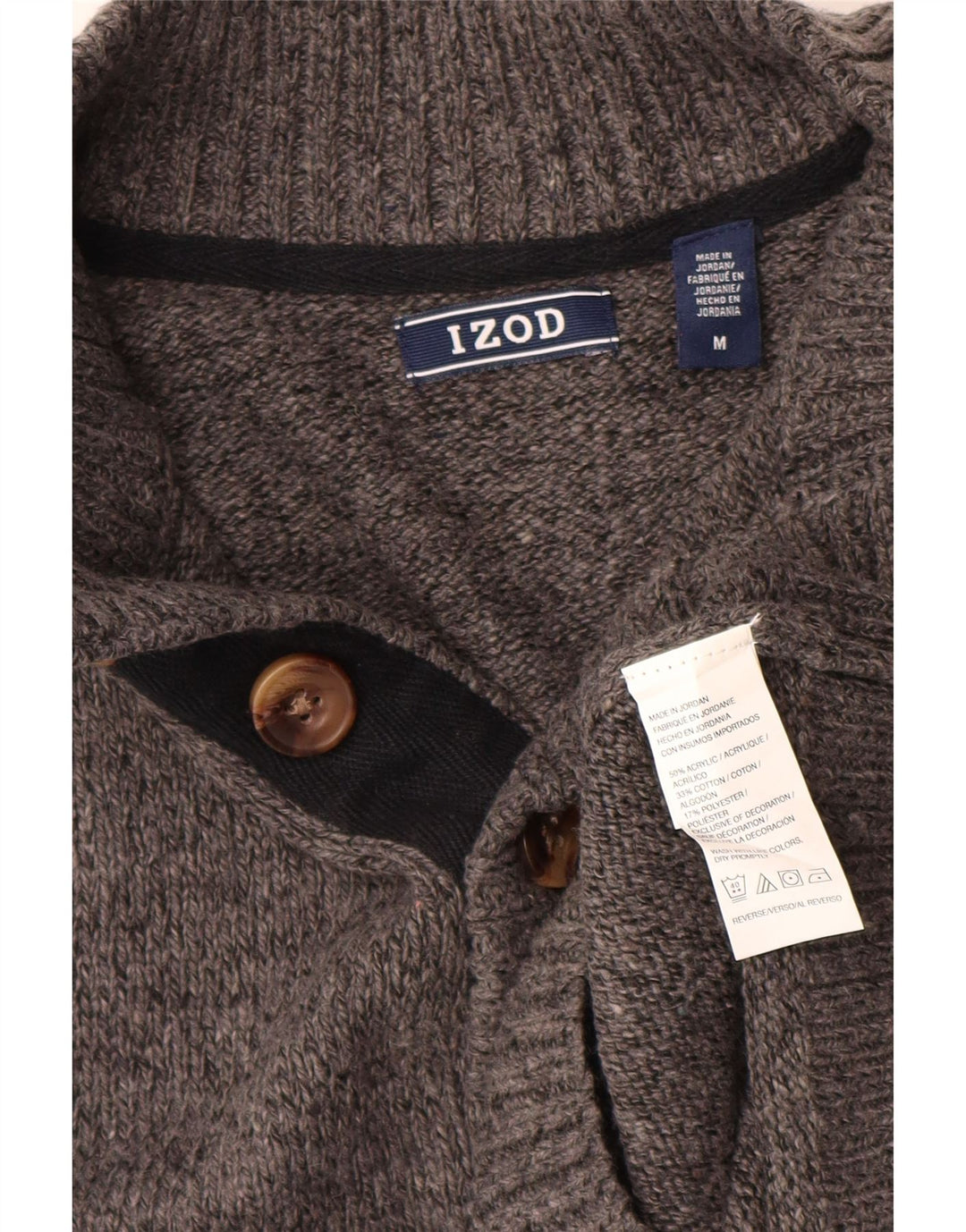 Izod Hombre Jersey De Cuello Con Botones Acrílico Moteado Gris Medio