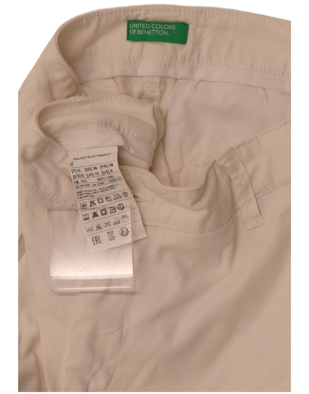 BENETTON Pantalones chinos rectos para mujer UK 10 Small W28 L28 Algodón blanco