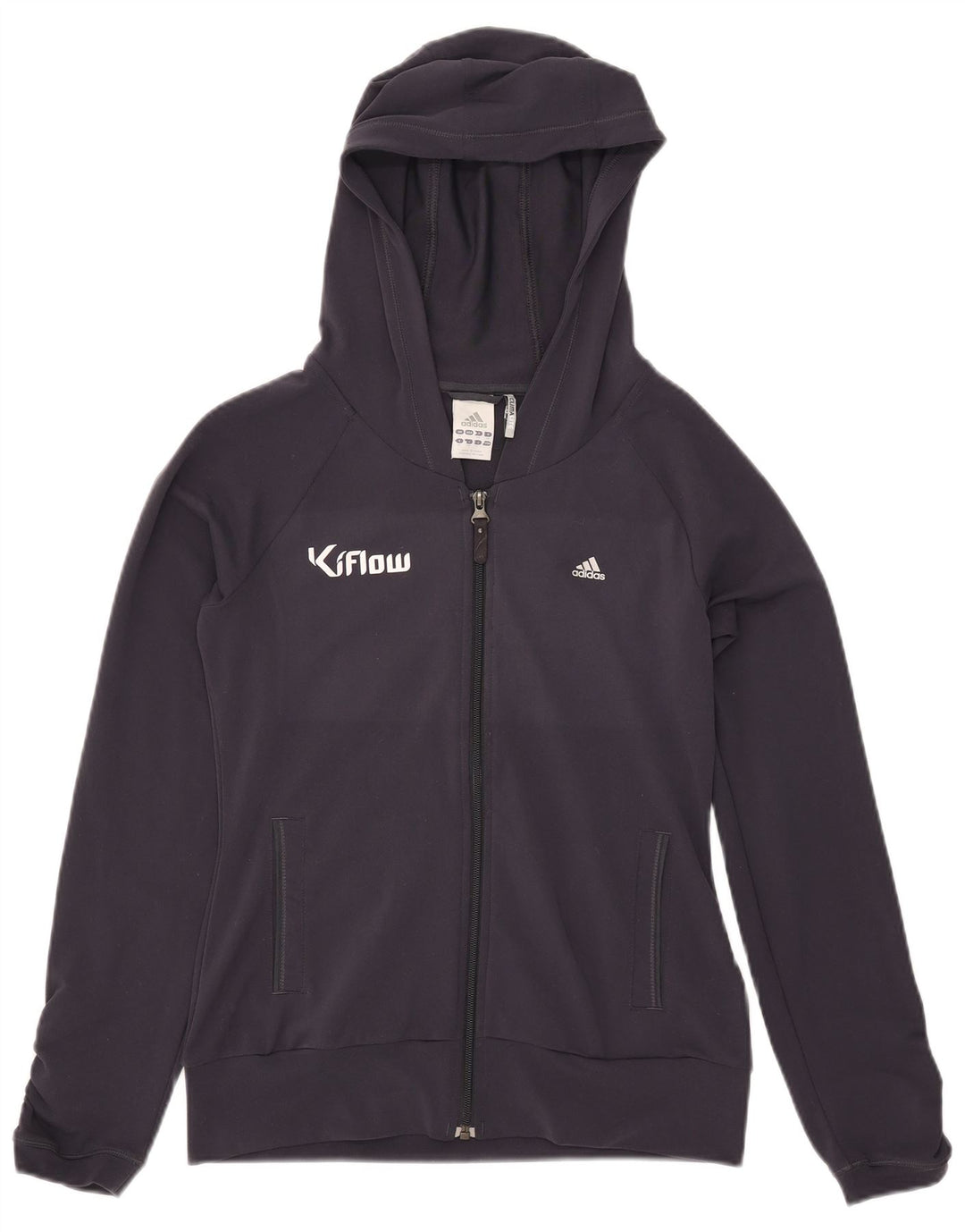 Adidas - Sudadera con capucha para mujer con cremallera gráfica, talla 40, poliéster, color azul marino mediano