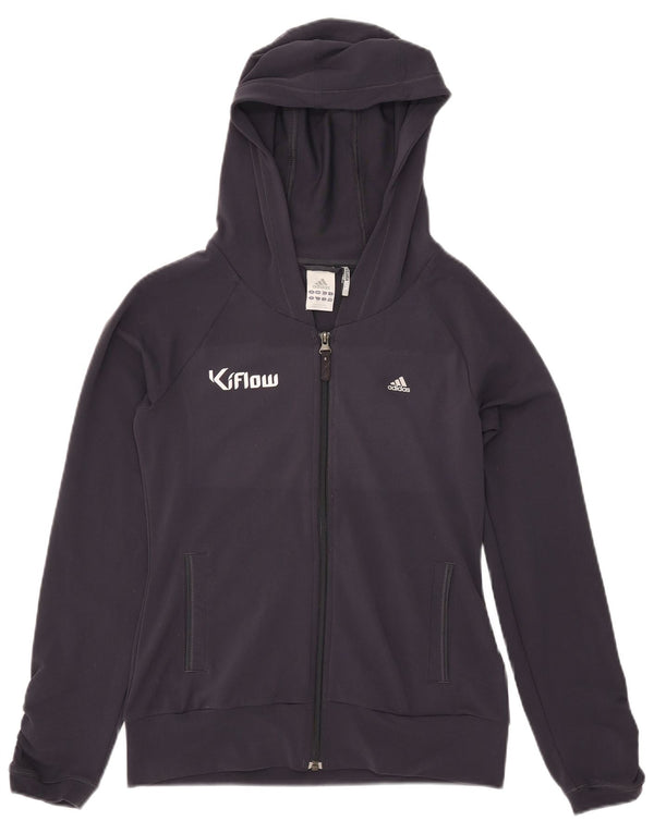 Adidas Womens Graphic Zip Hoodie Sweater UK 12 Medium Navy Blue Polyester