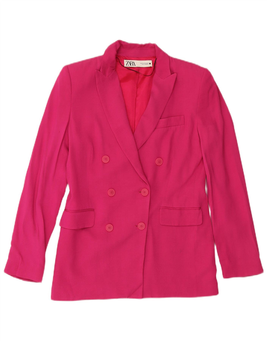 ZARA Chaqueta tipo blazer con doble botonadura y corte holgado para mujer UK 6 XS Viscosa rosa