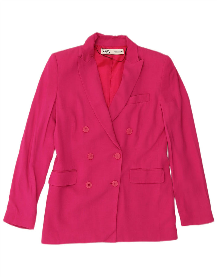 ZARA Chaqueta tipo blazer con doble botonadura y corte holgado para mujer UK 6 XS Viscosa rosa
